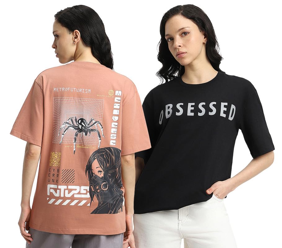 Lot t-shirt surdimensionné femme pur coton col rond épaules tombantes