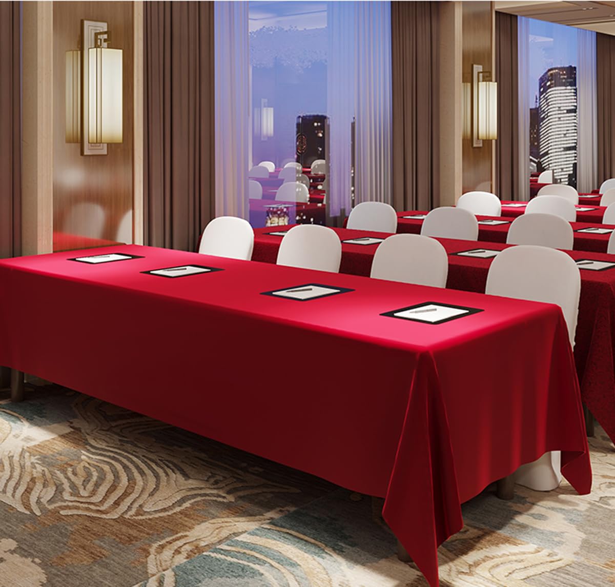 Czerwony obrus premium do hoteli i restauracji 160 x 300 cm idealny na przyjęcia świąteczne, wesela i konferencje – elegancki, odporny na plamy, łatwy w pielęgnacji