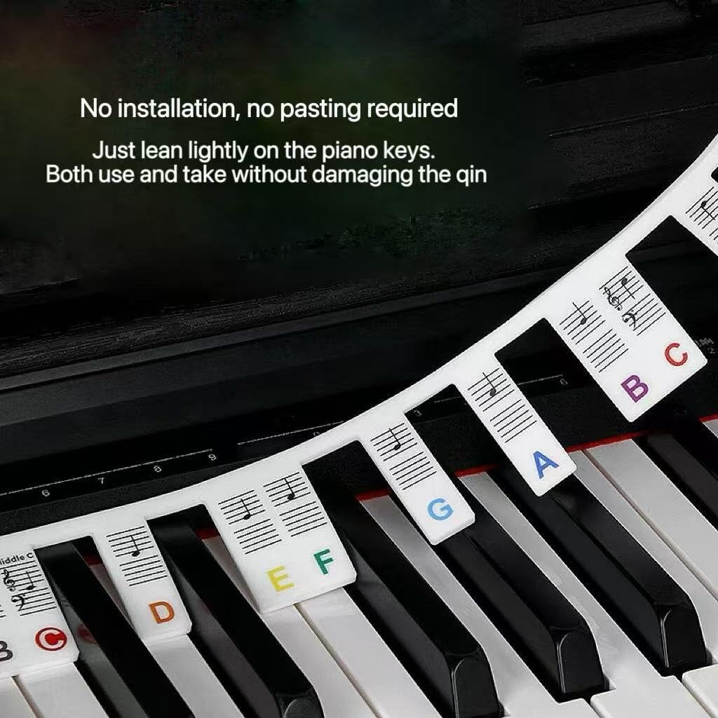 88 Keys Silicone Piano Note Labels, Reusable No Glue Piano Keyboard Stickers, Removable Colorful Music Key Guide for 61/88 Key Keyboard Piano Beginners Kids image 2