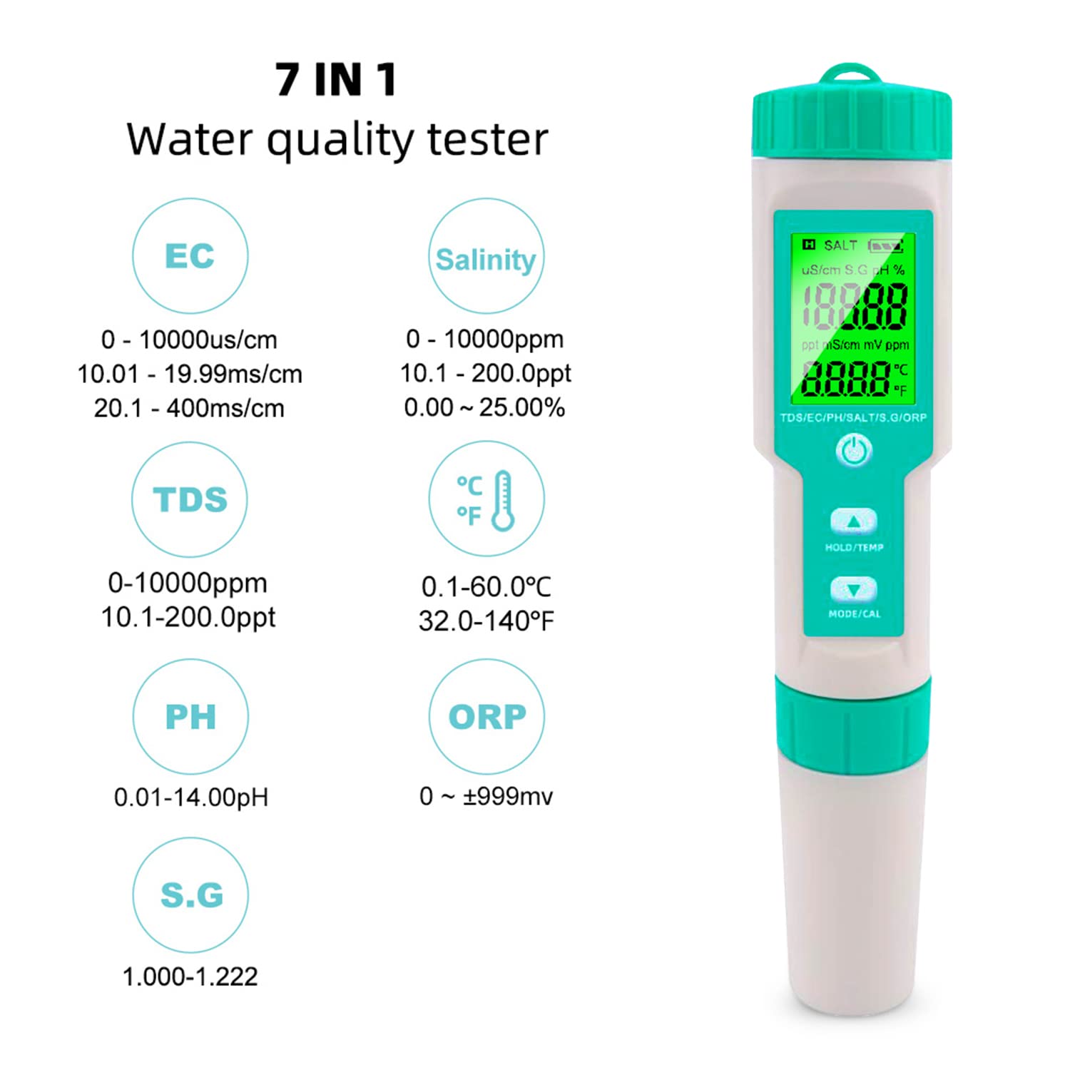 NOYAFA C-600 Digital pH Tester 7-in-1 water quality measurement functions