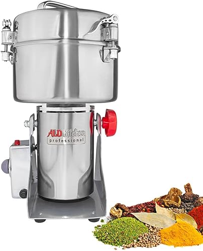 ALDKitchen Molino de grano  Molinillo tipo oscilante para especias, hierbas, raíces  Uso comercial  Acero inoxidable  110V (88.18 oz)