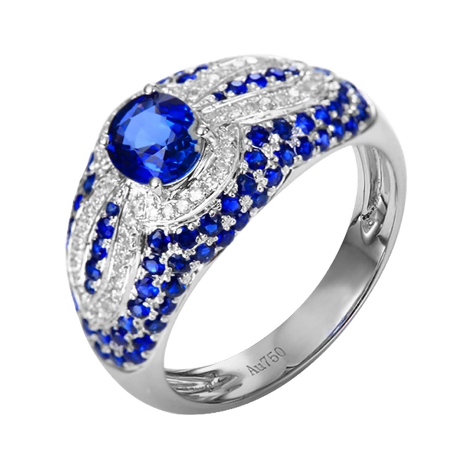 Anillos de promesa para ella, anillo de oro blanco de 18 quilates con zafiro creado en laboratorio de lujo de 1,31 quilates y moissanita de 0,162 quilates
