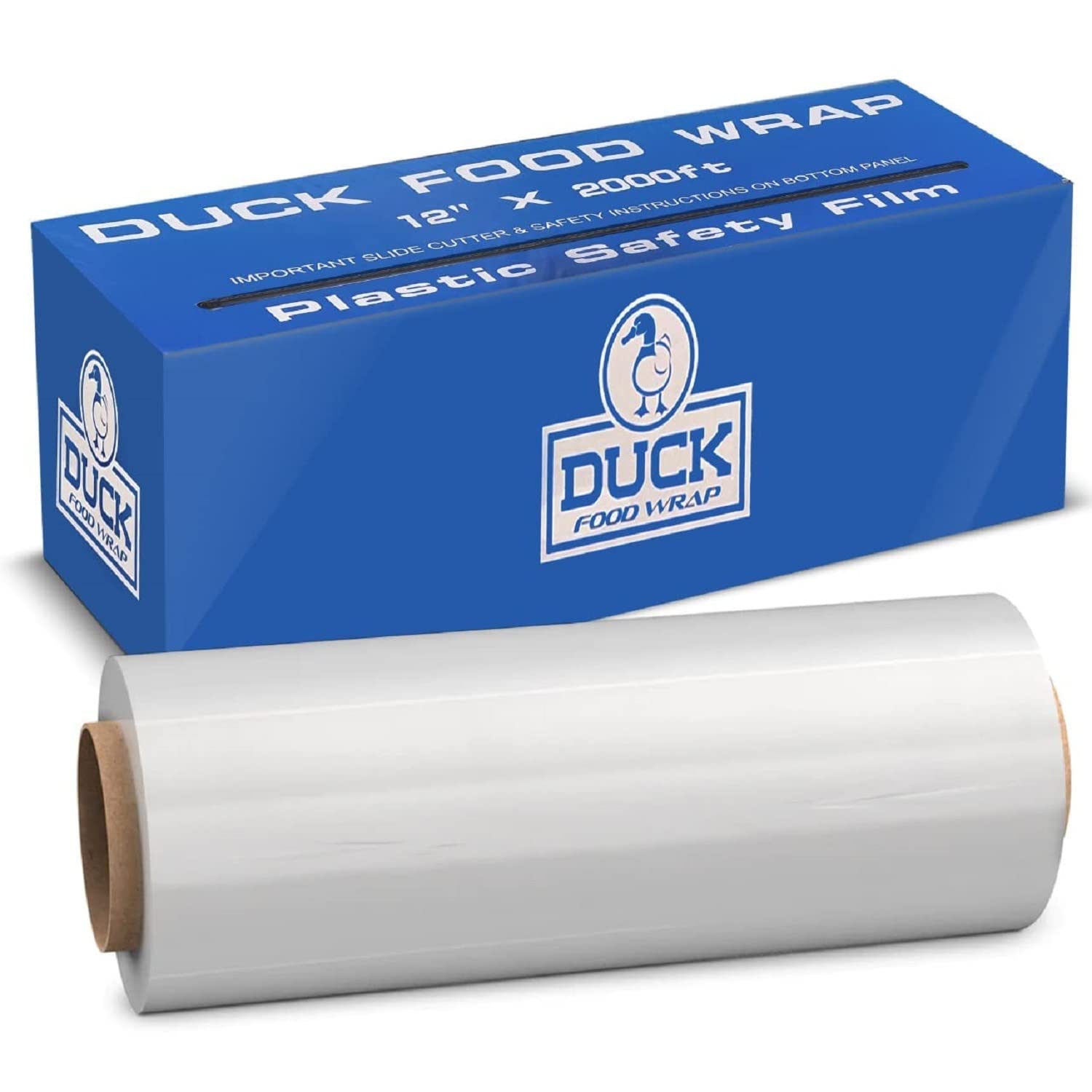 duck food wrap - 12" disposable plastic wrap dispenser with cutter - freezer and microwave-safe cling wrap - 2000 ft. long square feet food wrap - bpa-free plastic wrap for food and vegetable, 1 box