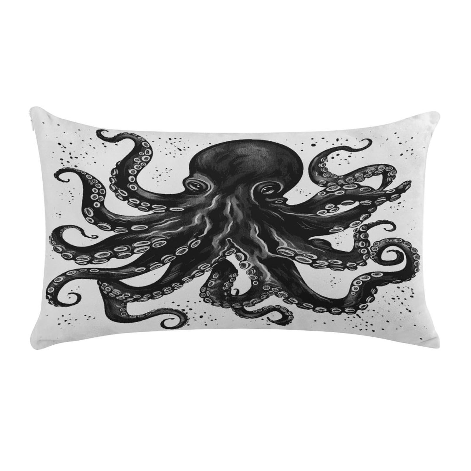 MUSM Classic Black Octopus Throw Pillow Cover Rectangle Short Plush Pillowcase Soft Luxury Decorative Lumbar Throw Pillow Case with Zipper Short Plush Cushion Cases 12 X 20 Inch