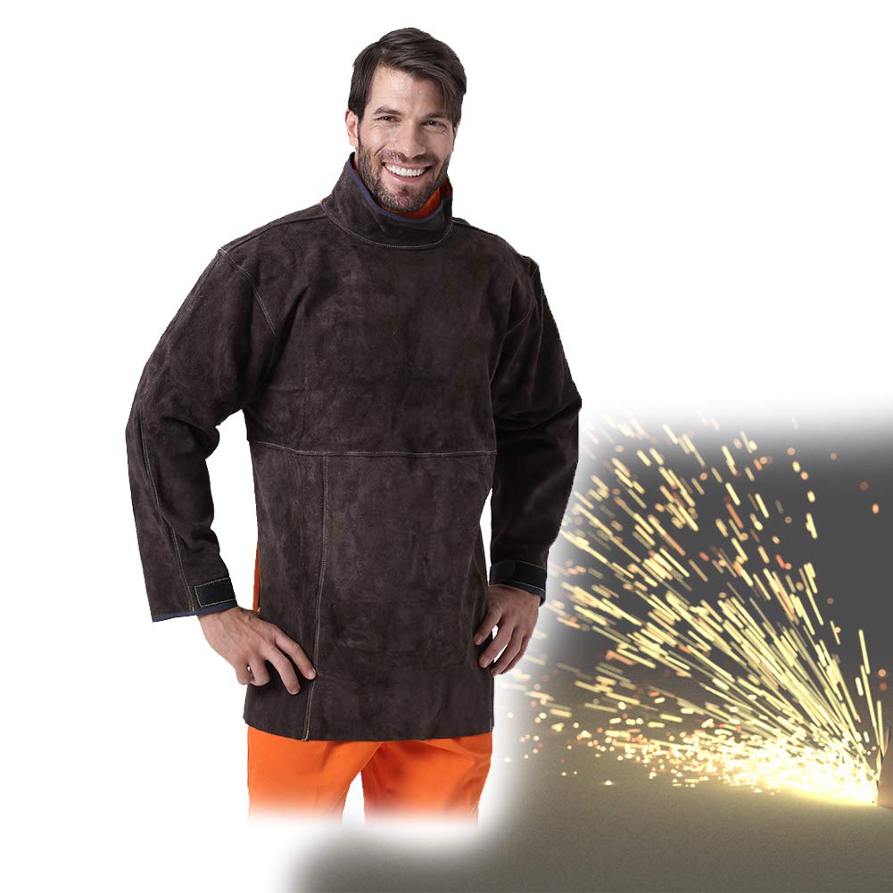 Grembiule Saldatore, Camice Da Lavoro, Carbone Pelle Bovina Cucitura A Filo Di Fuoco Velcro Facile Da Indossare E Rimuovere La Fibbia Ridimensionabile,XL