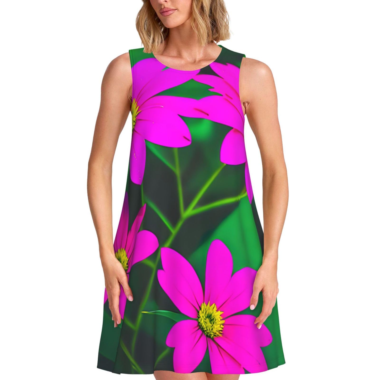 Robe imprimé fleurs violet rouge au design fluide et tendance d'été - 8