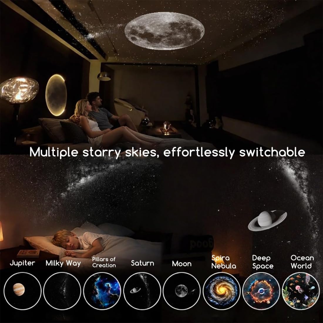 WANWEN 2-in-1 Galaxy Projector Night Light, Portable Galaxy Starry Sky Projector Lamp Night Light with HD Films, USB LED Starry Sky Night Light Projector, for Car and Bedroom Decoration (24-image) — view 4