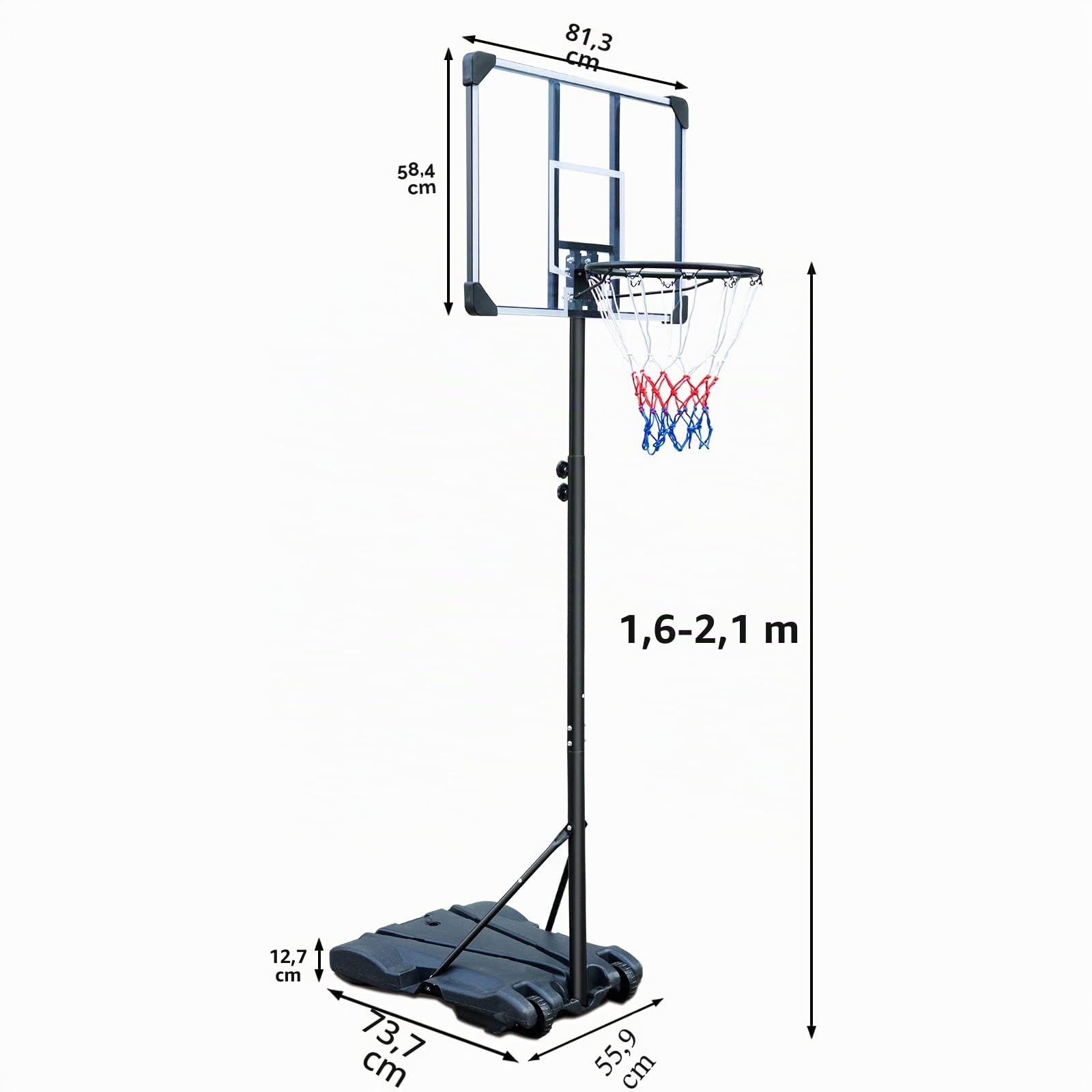 HIONRE Tragbarer Basketballkorb Basketballständer verstellbar 165-213 cm Schwarz