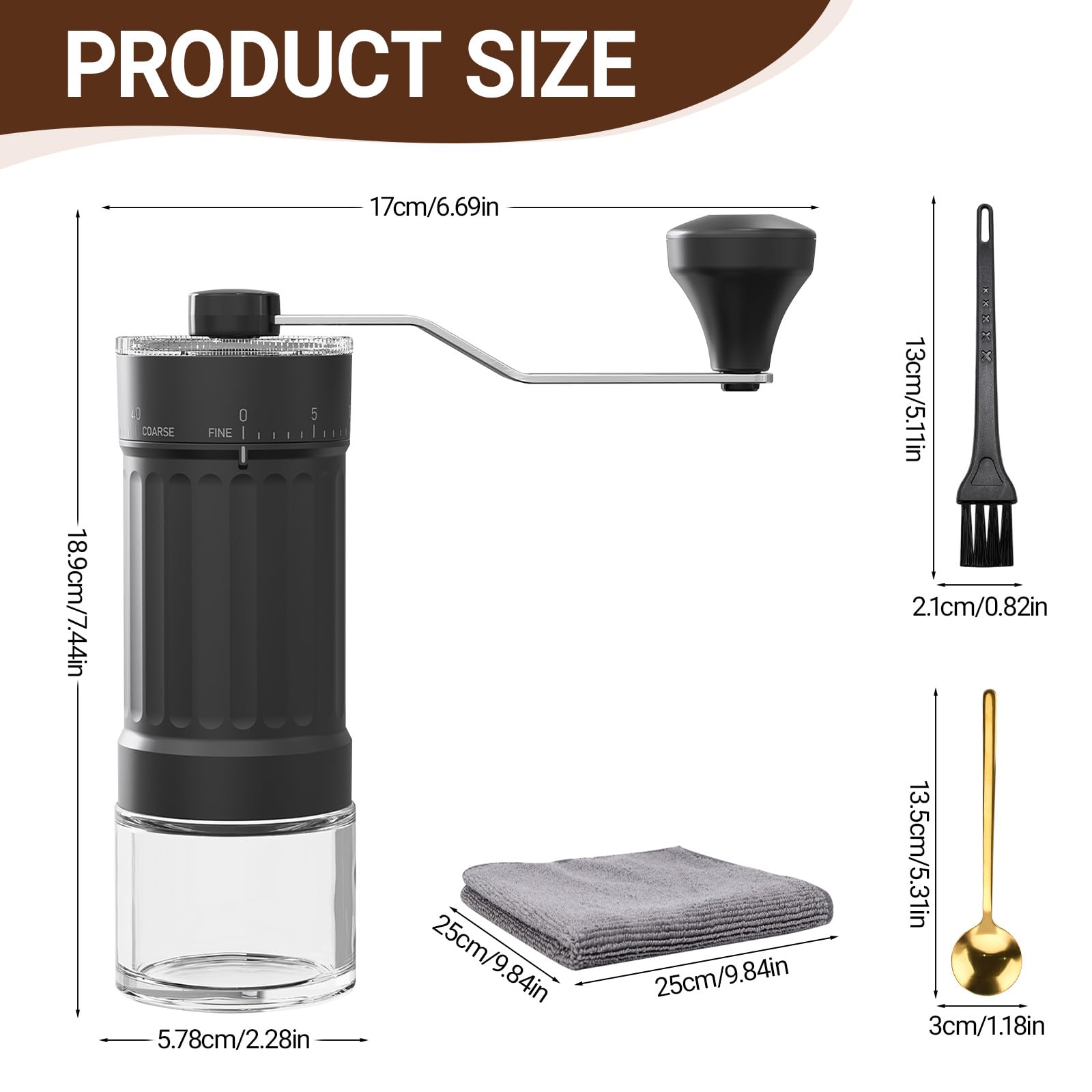 Moulin à Café Manuel, Portable Broyeur à Café en Grain avec Meules en Céramique, 40 Réglages Externes pour French Press, Espresso, Pour-Over, Moka, Idéal pour Maison, Bureau ou Voyages