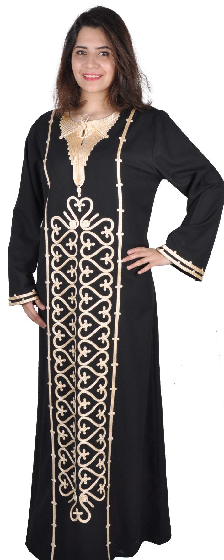 Klassischer Damen-Kaftan - Hauskleid, Abaya,schwarz (56-58 (3XL))