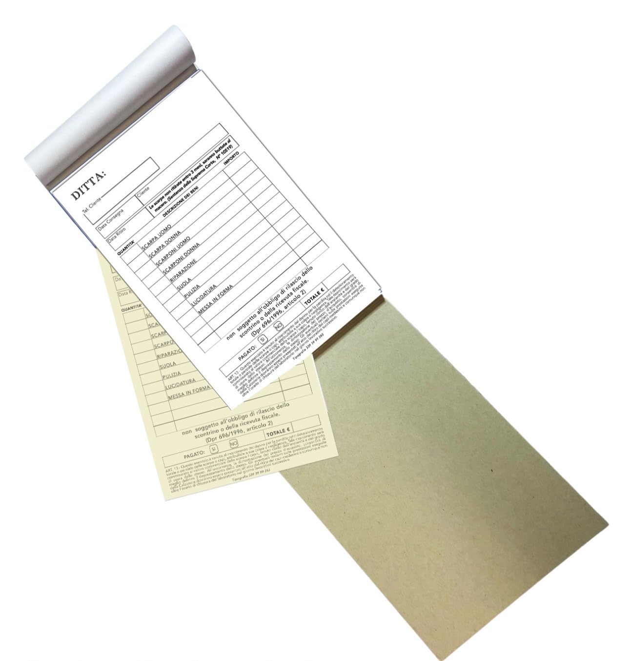 Blocchetti Ricevute Calzolaio in Duplice Copia Autocopianti, Riparazione, scarpe, Stivali, Borse, Cinture (Blocco, 20, Conteggio)