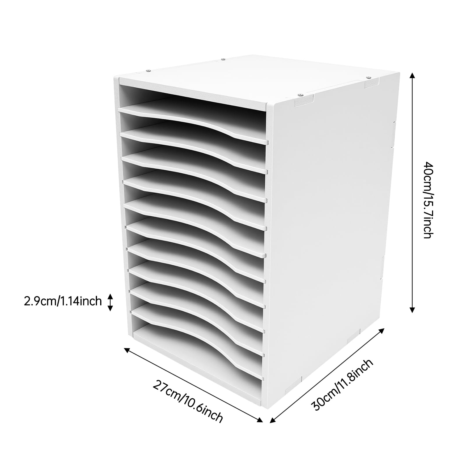 27 x 30 x 40 cm, bianco, verticale, da scrivania, da utilizzare per riporre documenti | Portadocumenti con 11 scomparti, cacciavite e 14 viti, organizer per posta in PVC, laminato durevole