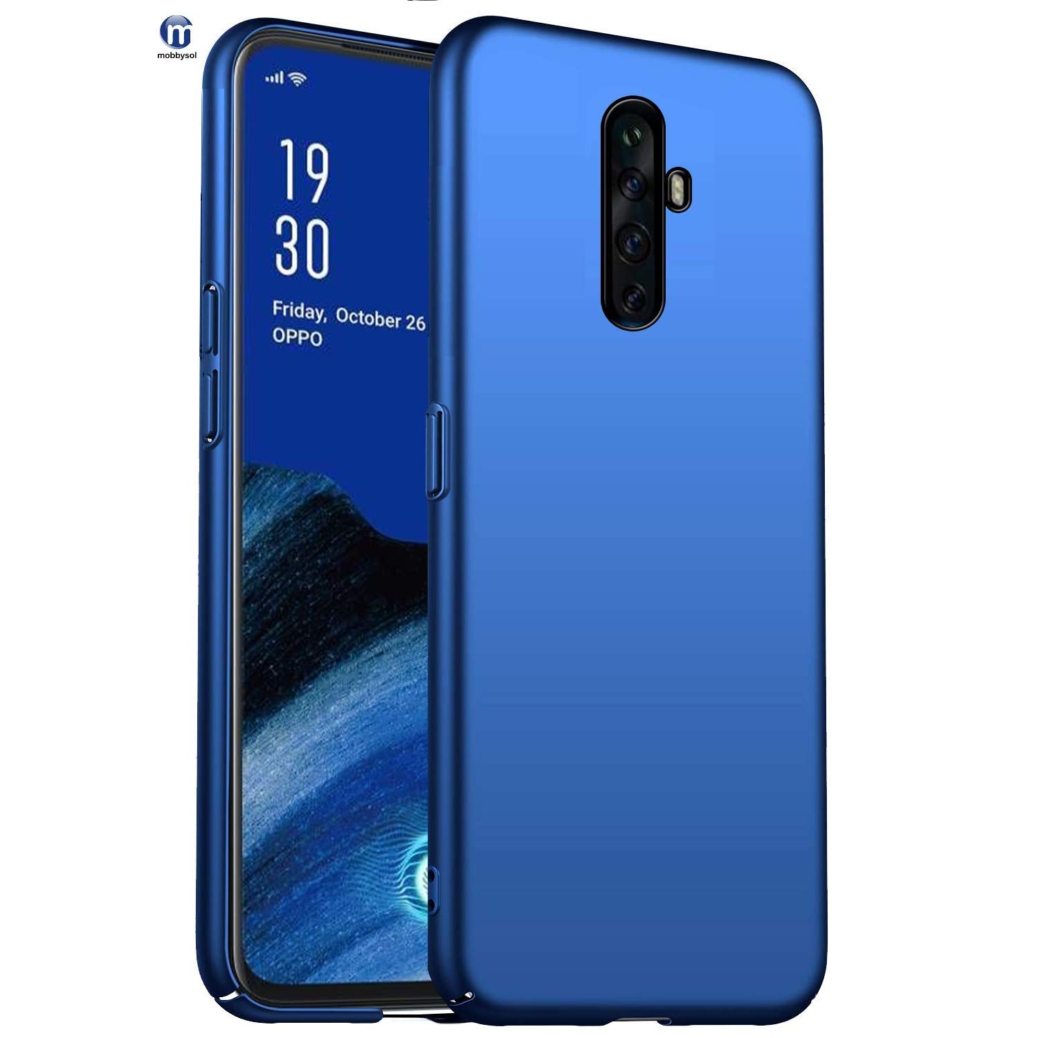 mobbysol® Back Cover for Oppo Reno 2z Slim Matte Texture Design Hard PC Back Cover Shock Bumper Corners (Oppo Reno2Z, 4 Cut Blue)
