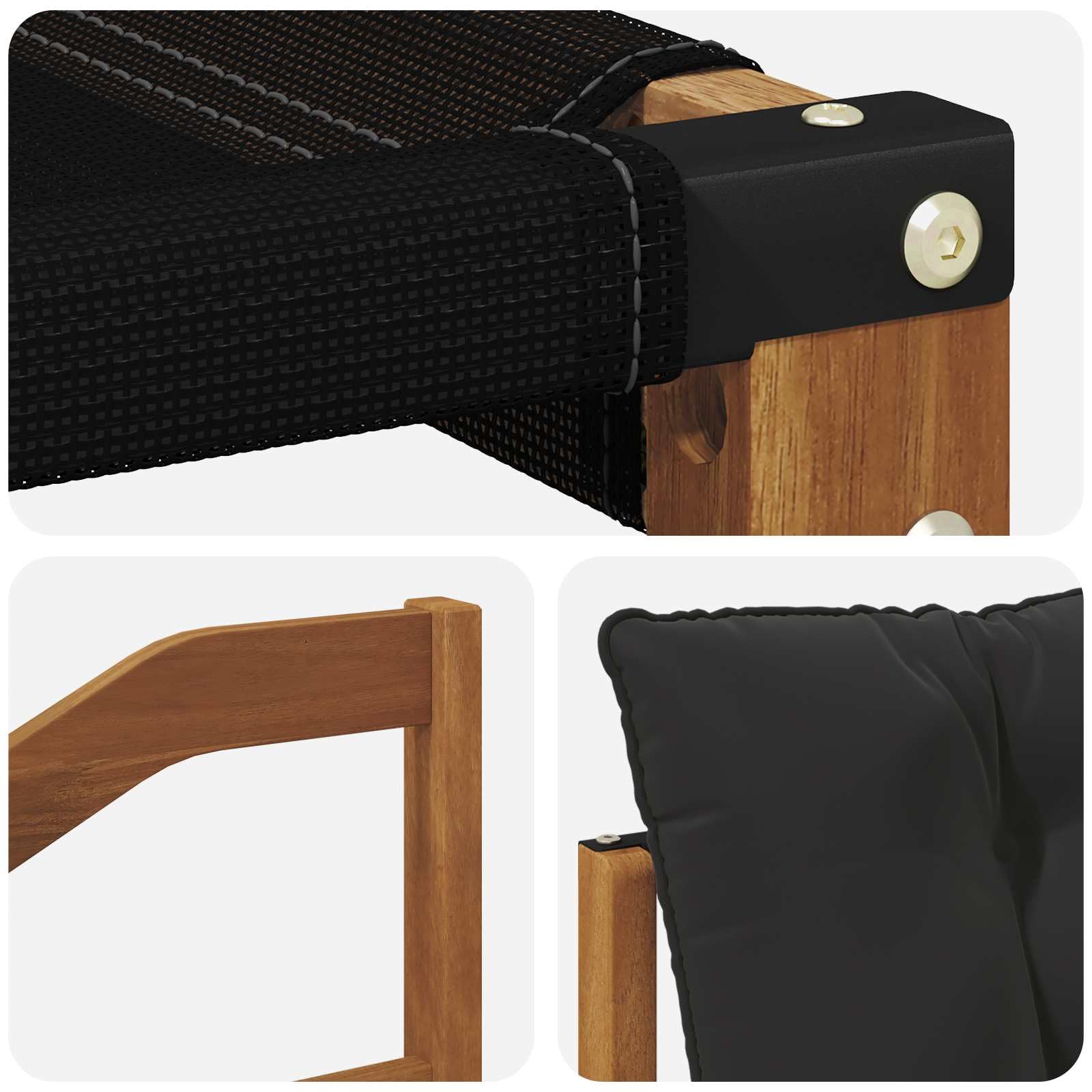 Conjunto de sofás de Exterior 6 Piezas Madera Maciza de Acacia y textileno con Cojines Desmontables Natural y Negro para jardín terraza Patio con Respaldo cómodo y diseño Resistente fácil de