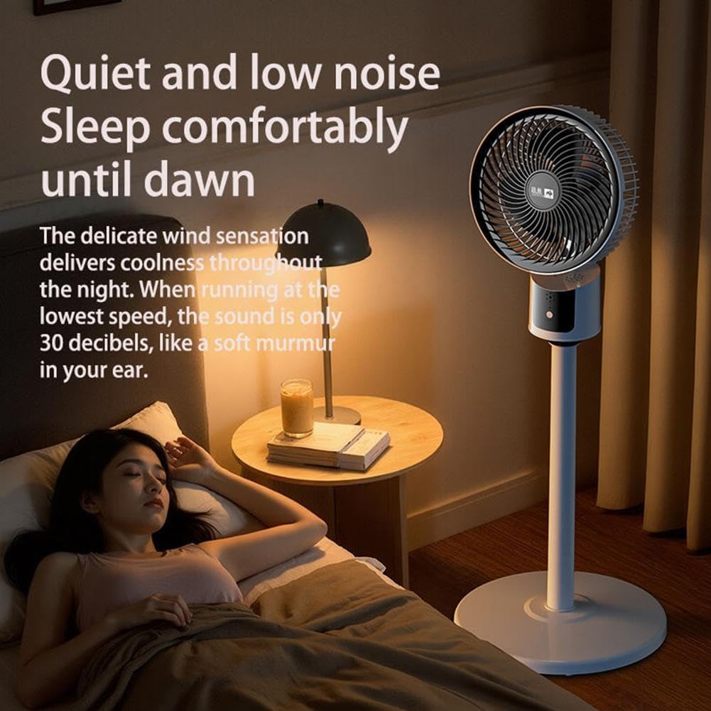 Ventilatore a piantana per camera da letto, 3 velocità, circolatore d'aria USB, con oscillazione a 90° e altezza regolabile, silenzioso, per casa, ufficio, dormitorio, soggiorno, studio (grigio)