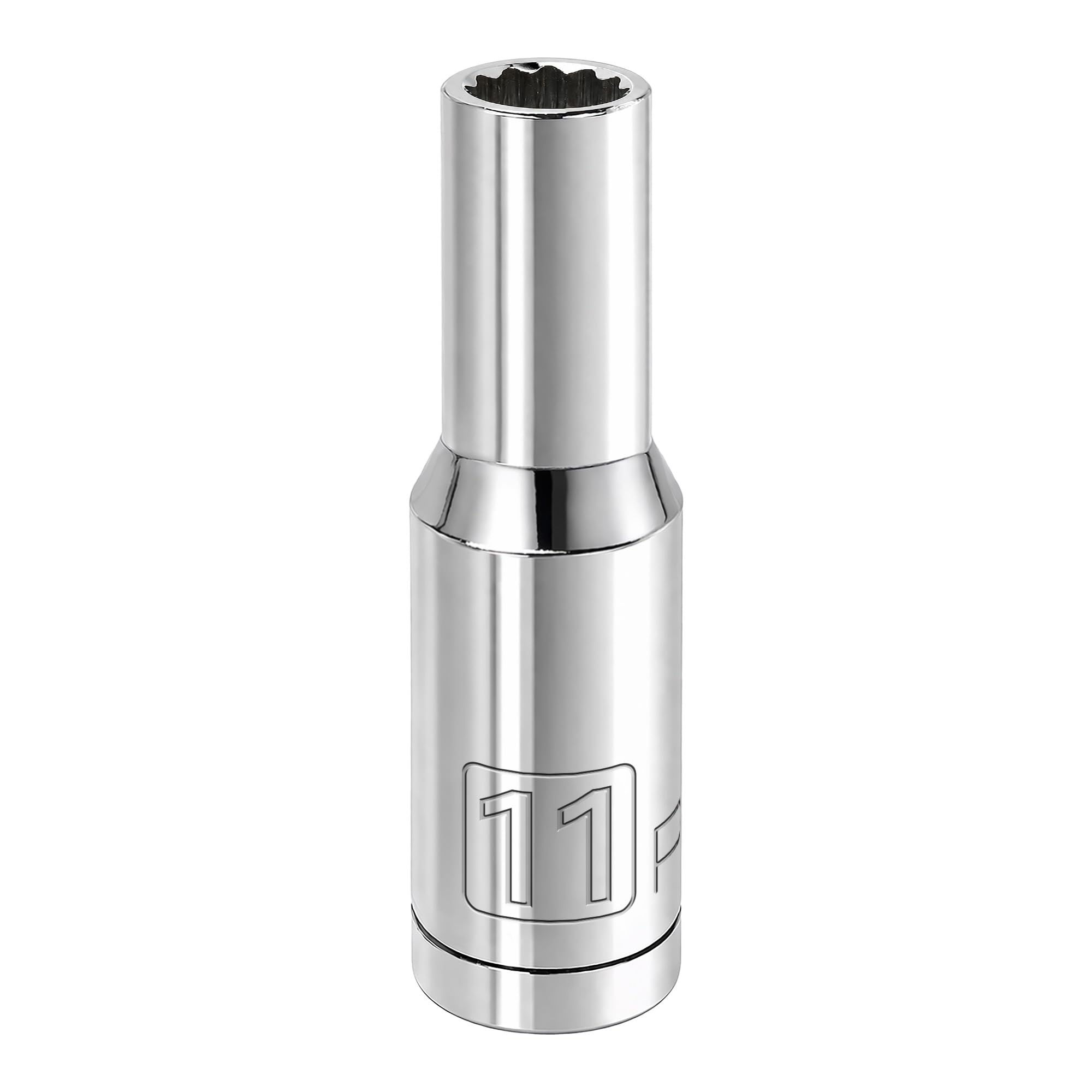 Powerbuilt 1/2 Inch Drive x 11mm Metric Deep Socket, 6 Point, Chrome-Vanadium made, Size Marking - 940152