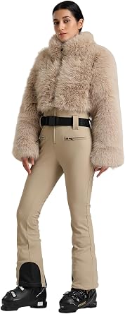 GSOU SNOW Women Ski Suit One Piece Jumpsuit Ski Outfits Snowsuit Faux Fur