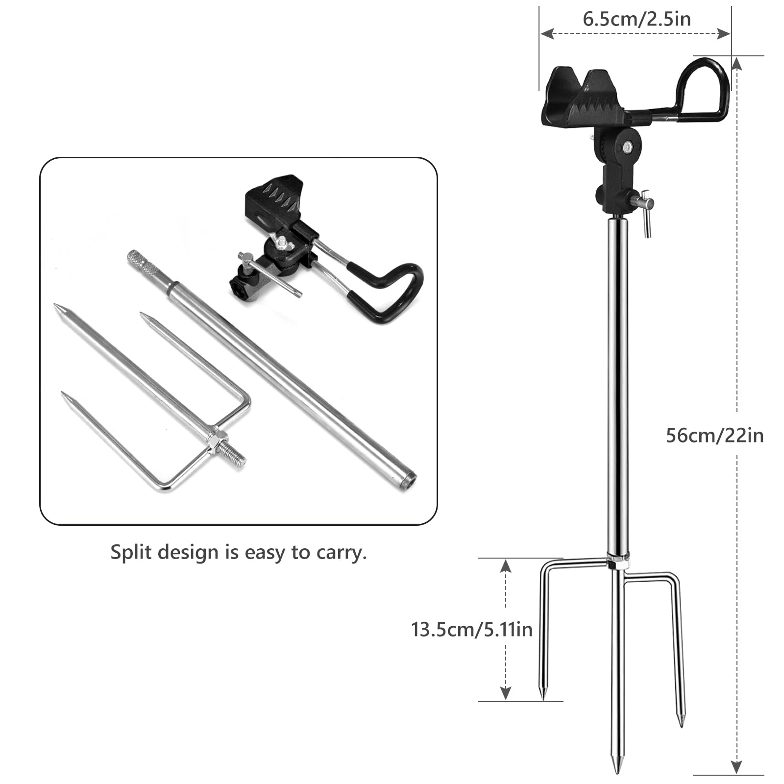 Support Canne a Peche, 2 Pièces Support de Canne à Pêche en Acier Inoxydable 360 Degrés Réglable, Repose Canne a Peche, Porte Canne a Peche pour Rivière Plage Bateau Pêche en Bord de Mer, Noir