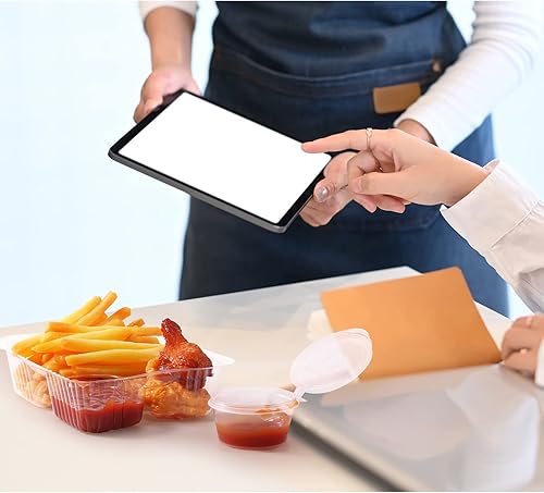 Miniatura 6 de Juego de 100 recipientes para nachos, incluye 50 bandejas de plástico para nachos y 50 recipientes de plástico para condimentos para soufflé,