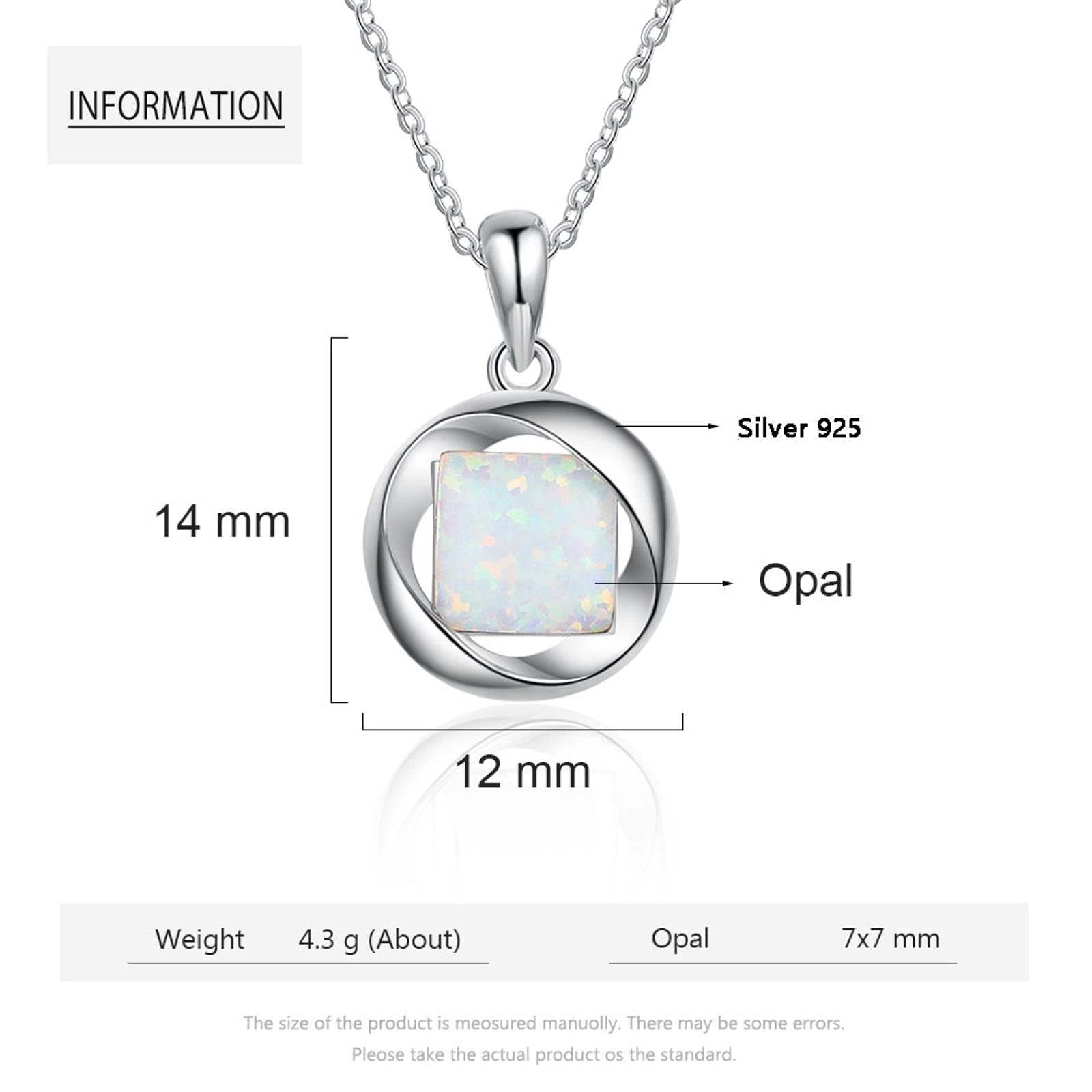 SALAN Collares con Colgante De Ópalo De Plata De Ley 925 para Mujer, Collares De Eslabones De Cadena De Piedra De Ópalo Blanco Cuadrado, Joyería Fina