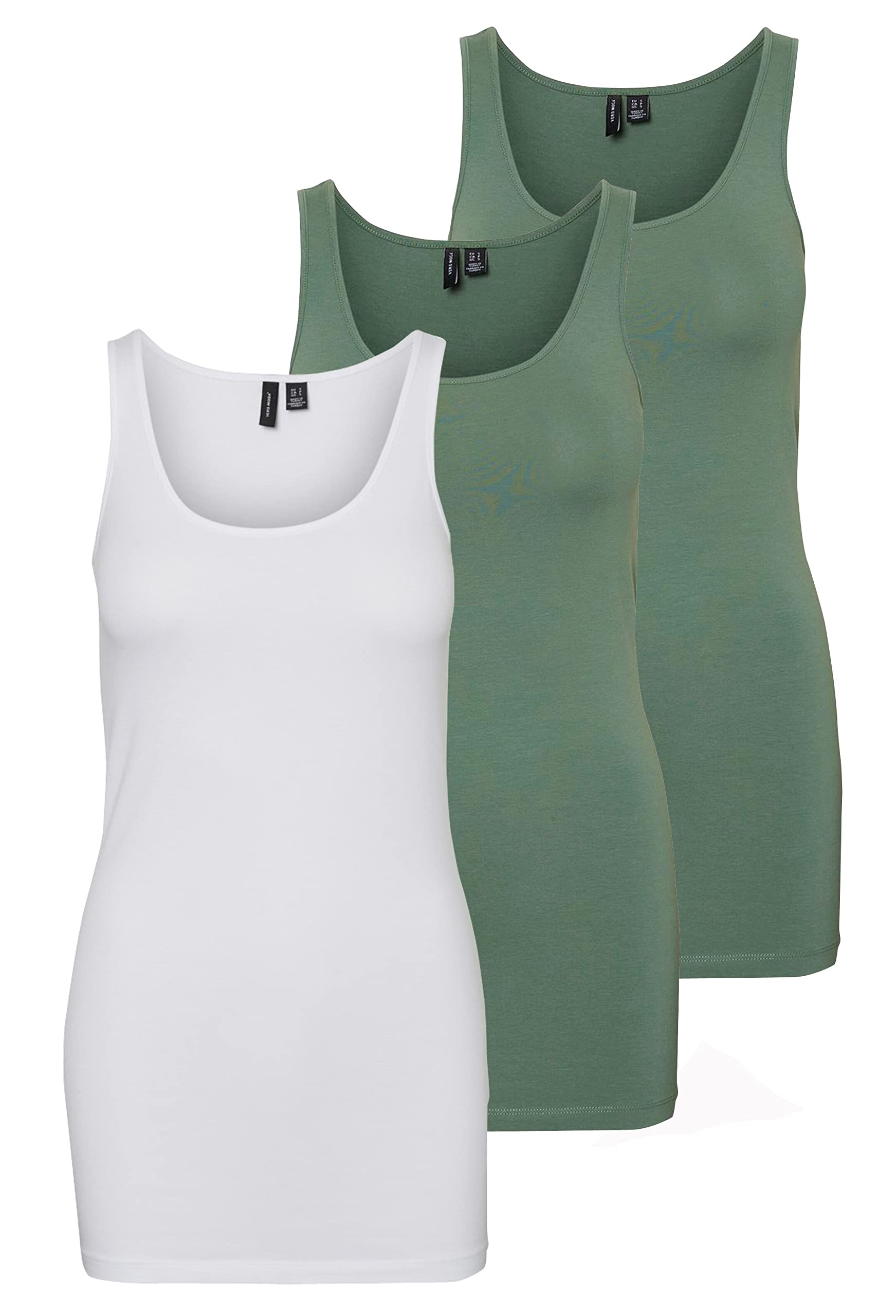 VERO MODA Women's top (Pack of 3), Green/White (2X Laurel Wreath / 1x Bright White), M