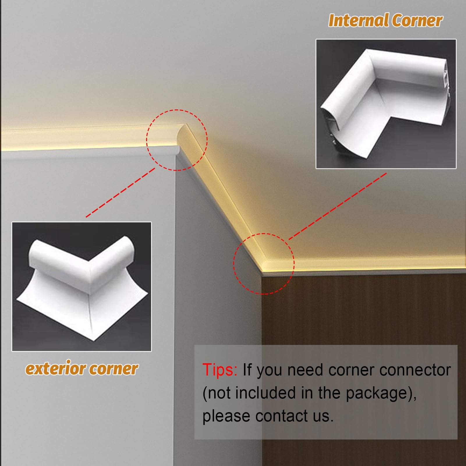 Listello per battiscopa per interni, copertura multiuso per pavimento/parete, 11 m, kit di sistema di illuminazione a soffitto senza barra LED