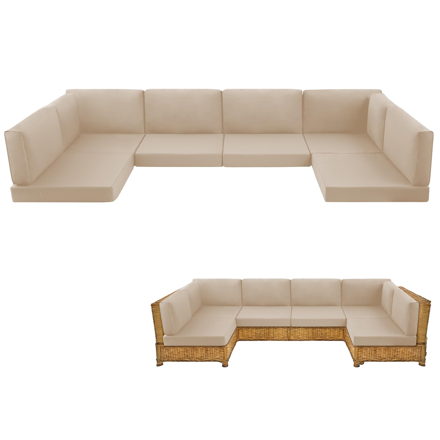 14-piece patio furniture cushions set, replacement outdoor cushions for 6-seat patio sectional, waterproof & fade resistant deep seat cushion for outdoor sofa, beige
