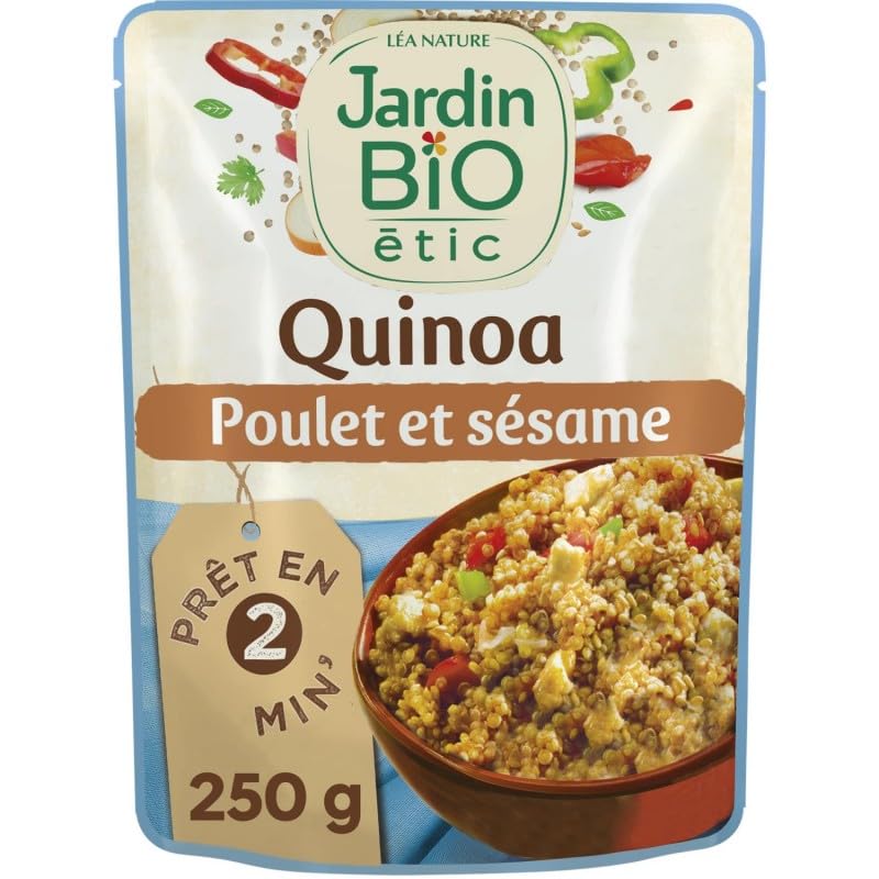 JARDIN BIO - Quinoa et émincé de poulet au sésame bio 250g | Epicerie salée santé et savoureuse | Alimentation biologique pour une vie saine! - Le Lot De 4