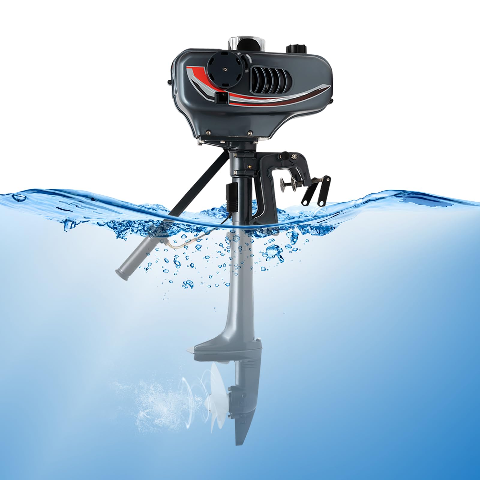 3.5PS Aussenborder Benzinmotor Bootsmotor 2 Takt Bootsmotor Wasserkühlung CDI Manueller Start Außenbordmotor für Fischerboote, Yachten oder Kajaks