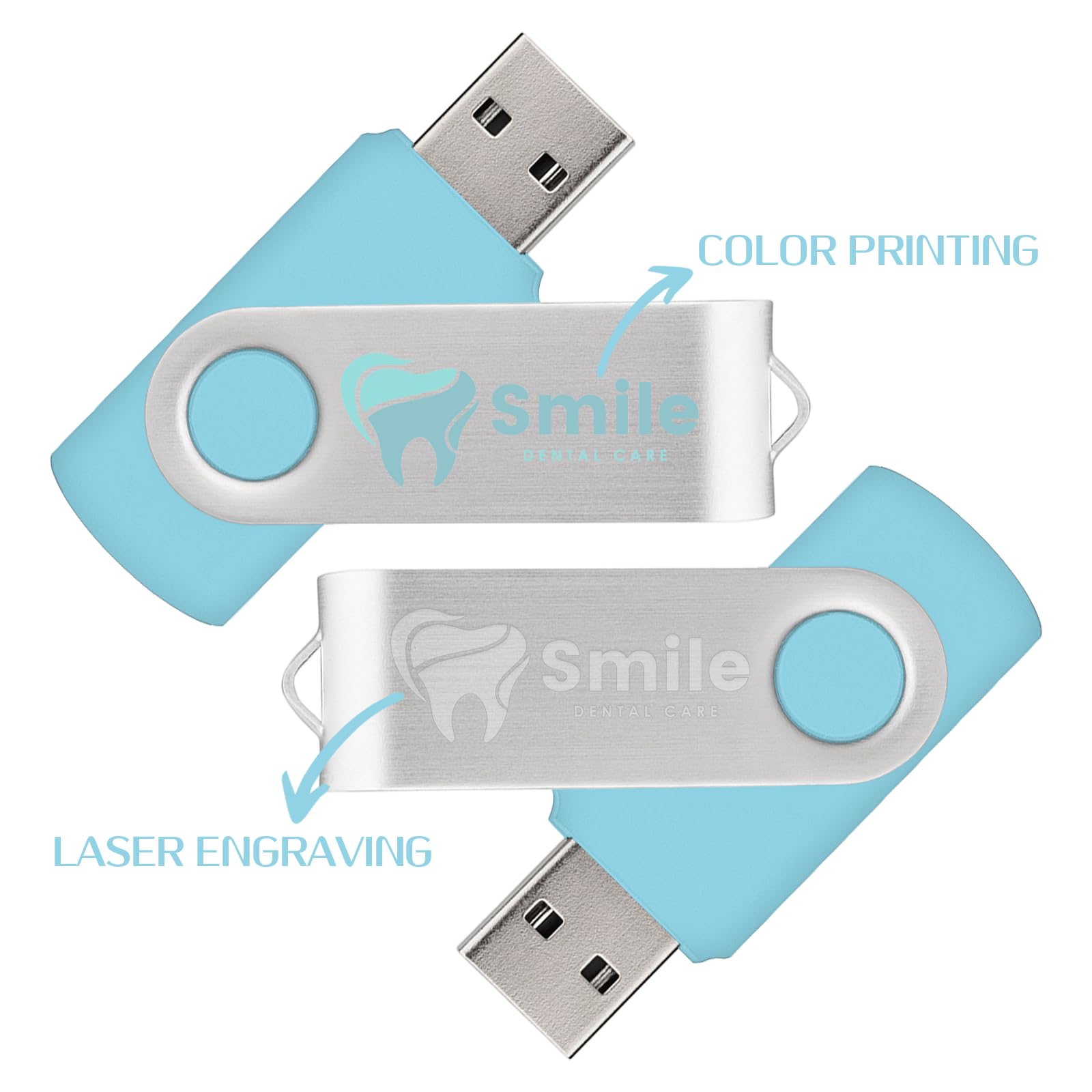 Zestaw 50 niestandardowych pendrive'ów USB 32 GB USB 2.0, spersonalizowane pendrive z logo do biznesu, wydarzeń, drukowania tekstu lub obrazu, niestandardowe karty pamięci JBOS - jasnoniebieskie