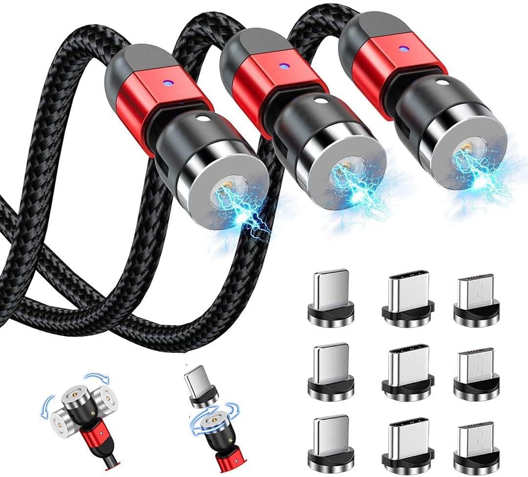Magnetic Charging Cable, AMZLIFE 3 in 1 360°& 180°Rotation Universal USB Charger Cord Compatible with Mirco USB, Type C Android Phone & iProduct Device(2 Pack 3.3 ft, 1 Pack 6.6 ft,9 Adapters, Red) Magnetic Charging Cable, AMZLIFE 3 in 1 360°& 180°Rotation Universal USB Charger Cord Compatible with Mirco USB, Type C Android Phone & iProduct Device(2 Pack 3.3 ft, 1 Pack 6.6 ft,9 Adapters, Red)