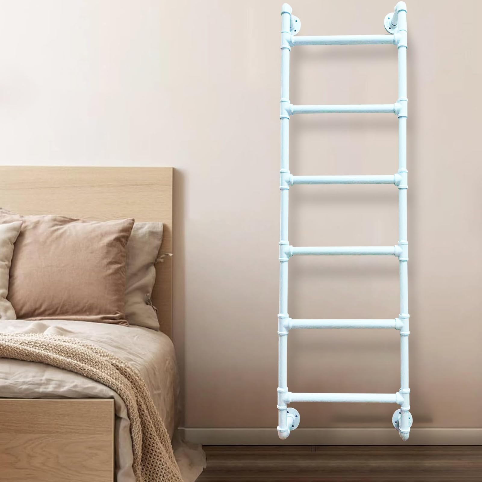 Window Well Ladder, White Attic Bunk, Wall Mounted Metal Step Home Loft for Dorm Library Deck RV 300LBS Well