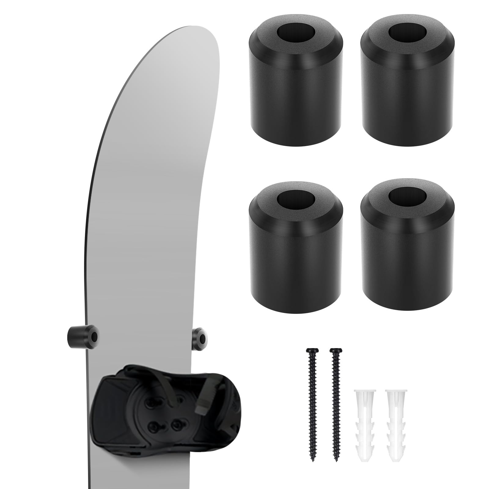 Roliwils Snowboard Wall Mount, PU rubber grip | Binding-safe protection | Ski wall mount compatible | Skateboard wall mount option | Garage/Home | 5-