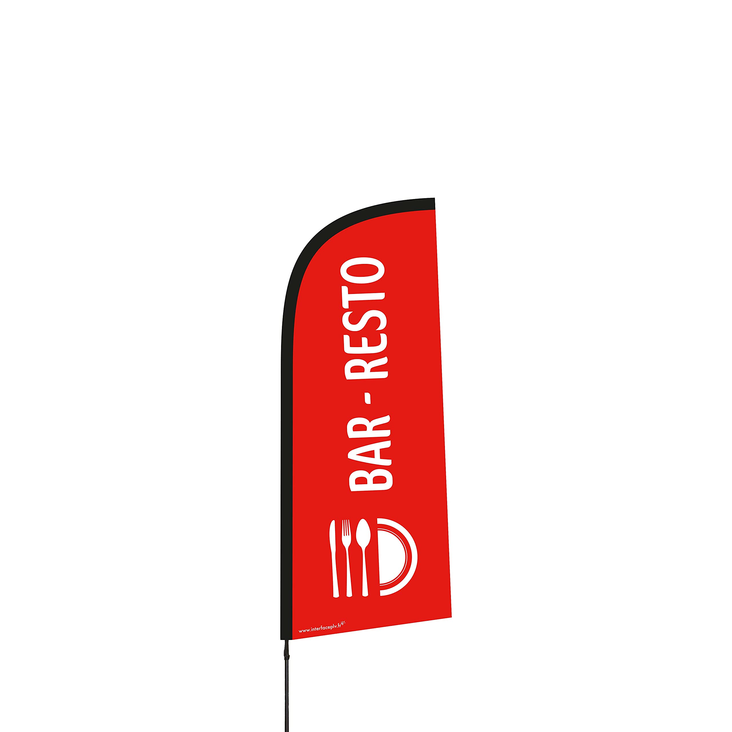 Werbeflagge "BAR RESTO" in der Größe 225 x 85 cm mit Mast.