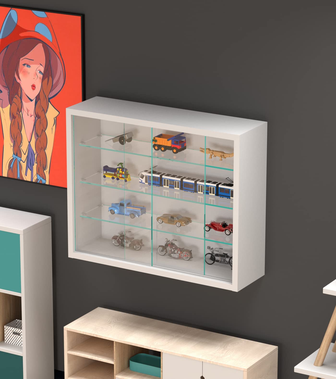 Vitrina de pie, vitrina de pared colgante – puertas correderas – 50 x 40 x 13 cm