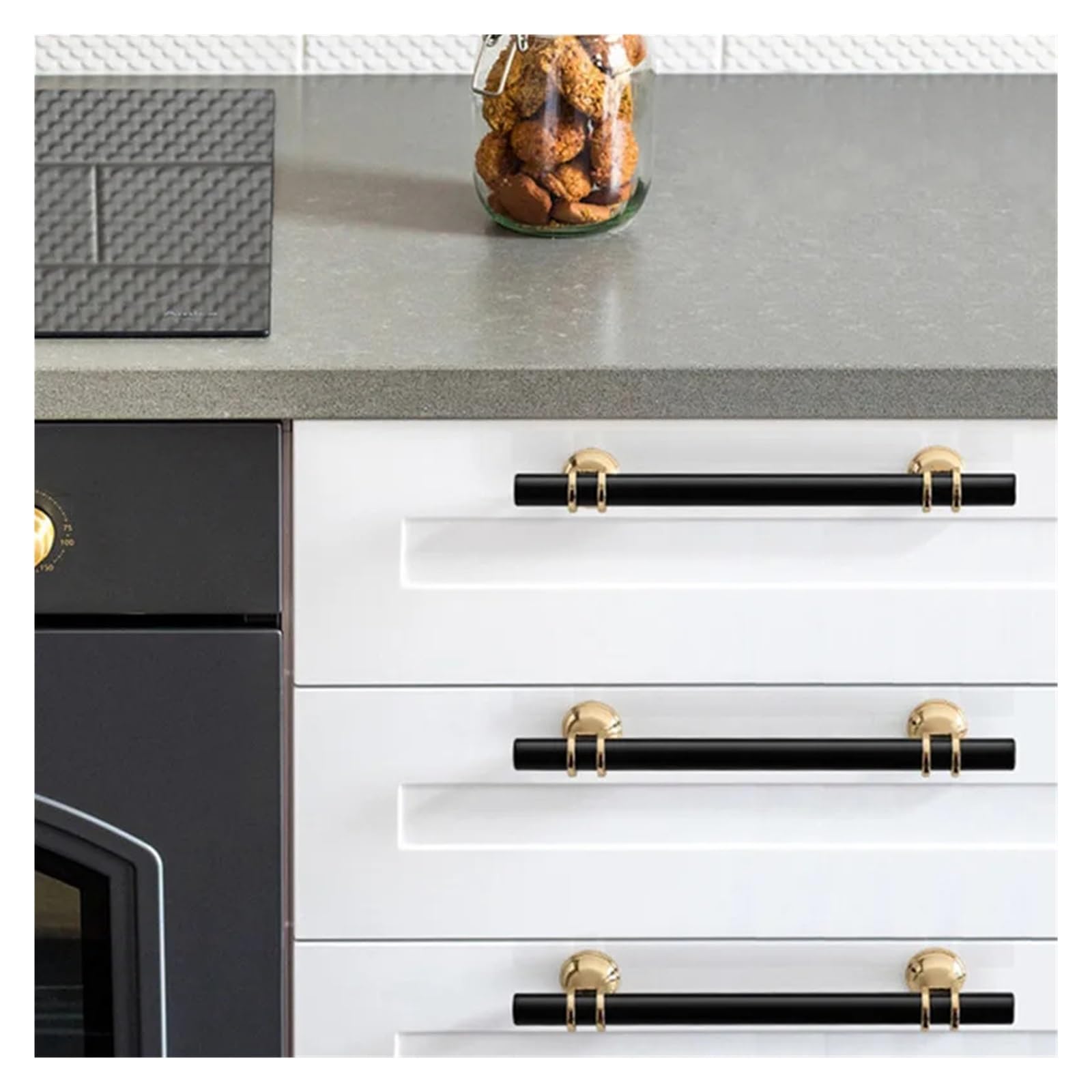 15 STÜCKE Moderne Zinklegierung Schwarz Gold Türgriffe Küchenschrank Griffe TüRknöPfe FüR Schublade(Black Gold 160mm)