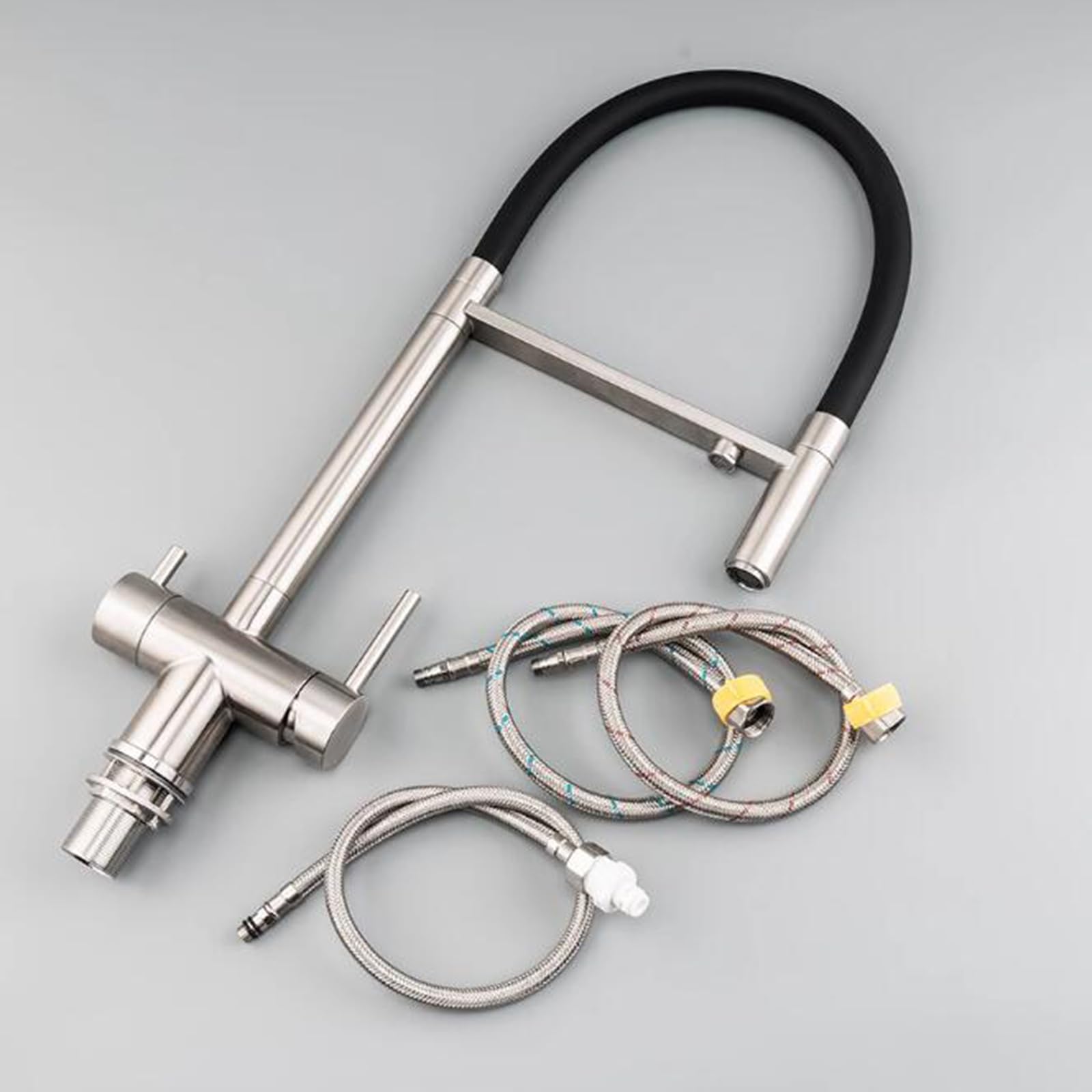 Robinet de filtre à eau pivotant à 3 voies en acier inoxydable pour eau chaude et froide