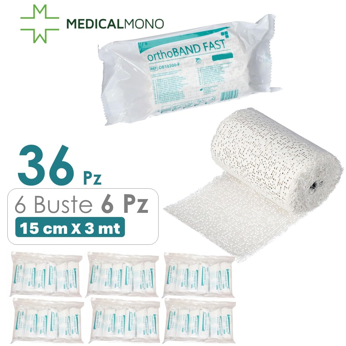MEDICALMONO - Bende Gessate a presa rapida orthoBAND FAST, bende di gesso per calco pancia gravidanza (CM 15 X 3 MT - 36 PEZZI)