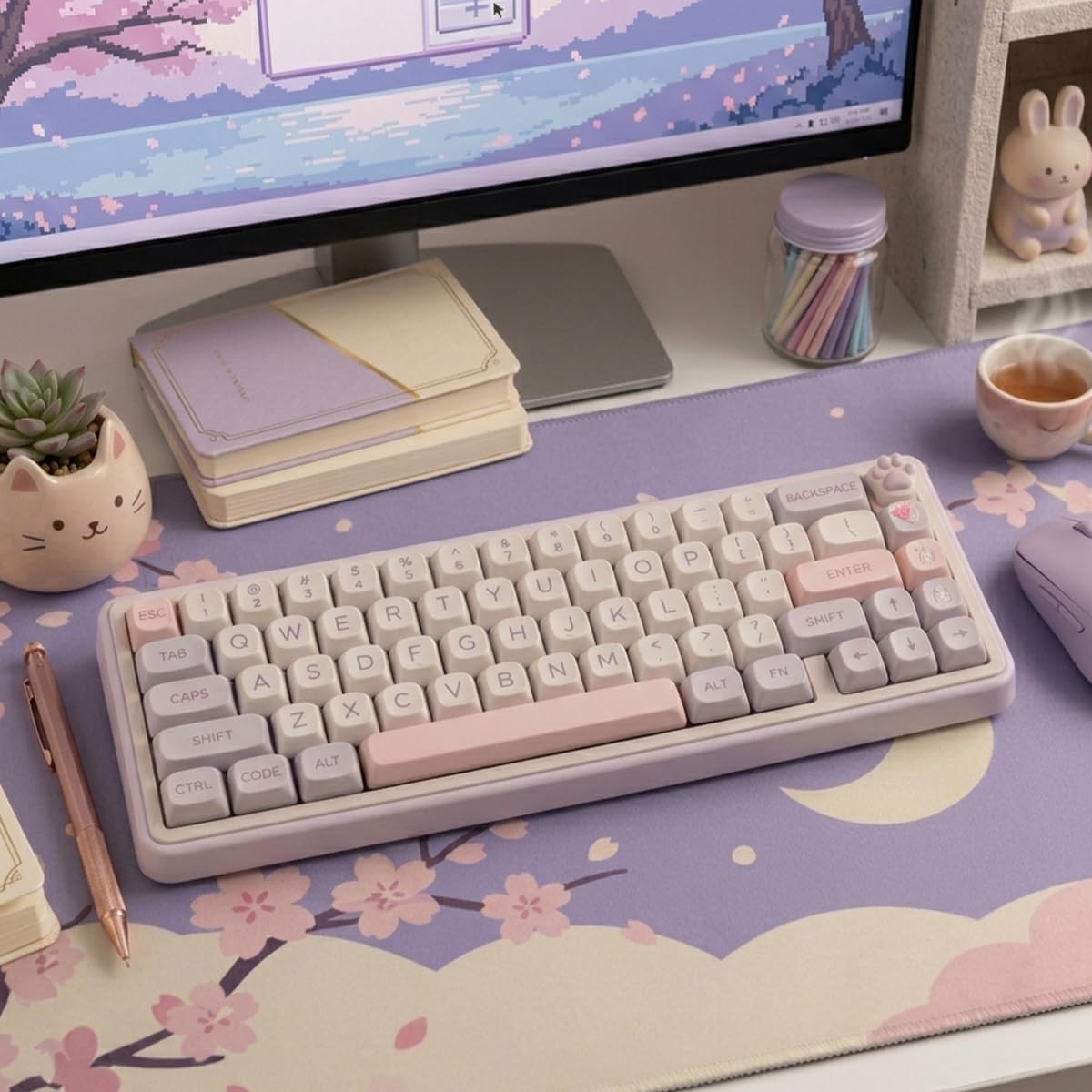 Double Shot PBT Keycaps 124 Keys MOA Profile Cute Custom Keycaps