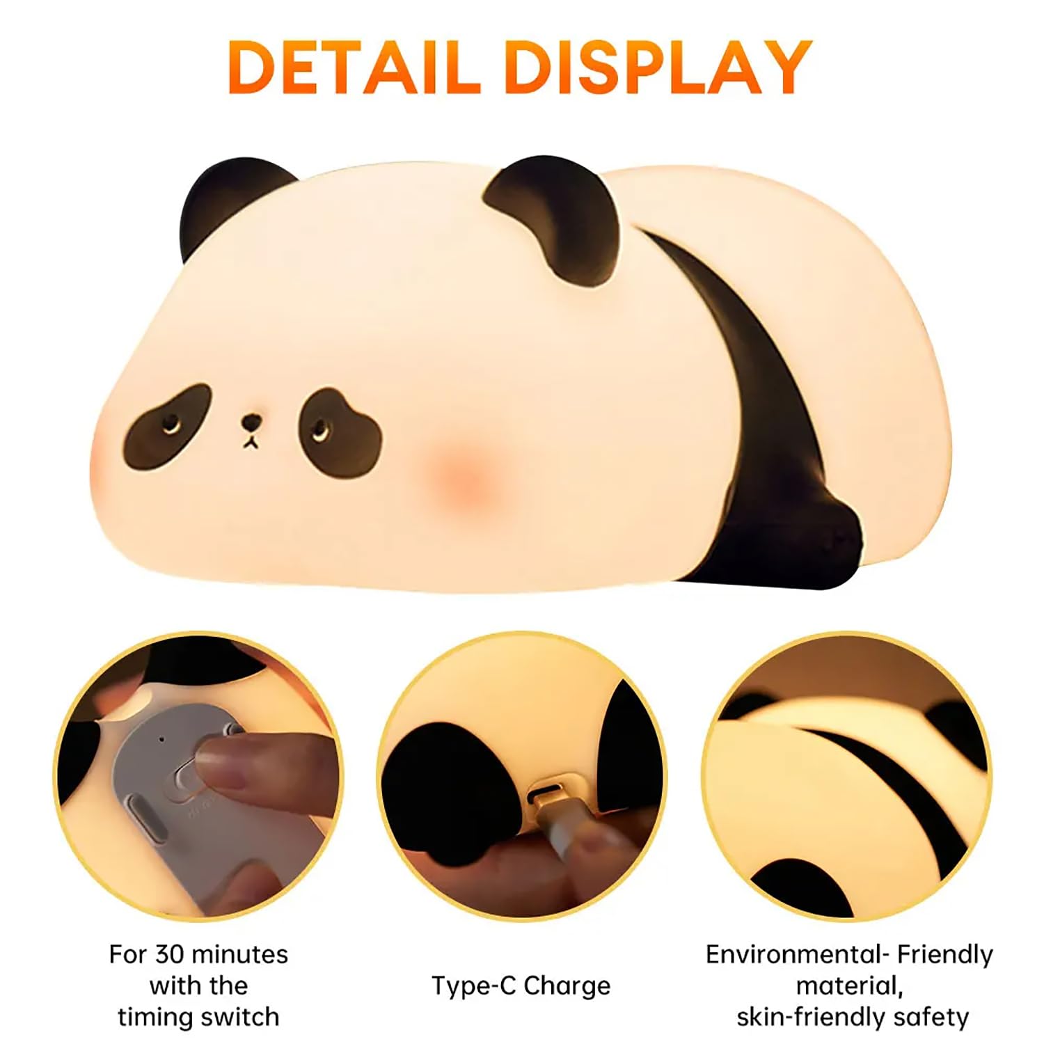 DUWOL Kids Night Light Silicone Sleeping Panda Night Lamp Rechargeable Cute Lamp with 3 Level Brightness Kids Night Lights for Bedroom Baby Nursery Study Desk Decorative Diwali Christmas Light 2