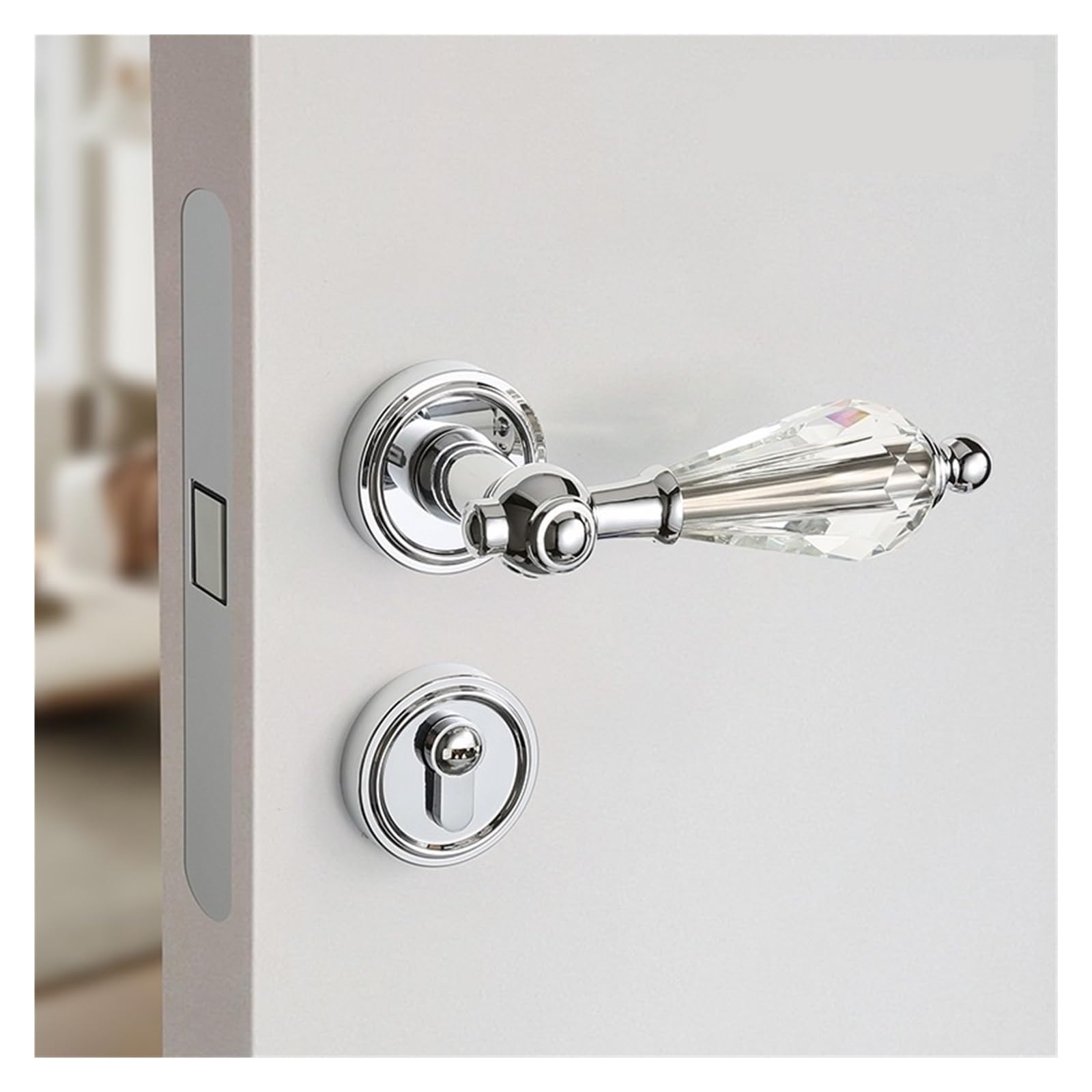 Poignée de porte en cristal et or avec serrure magnétique pour maison