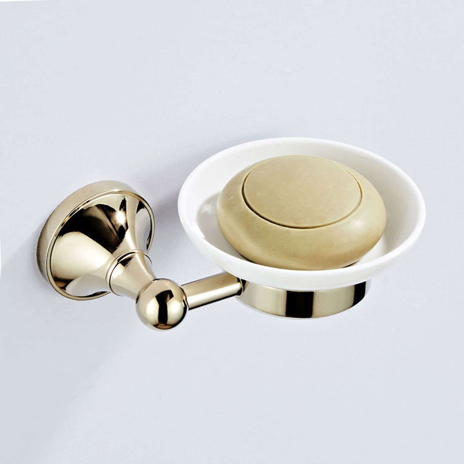 Jabonera de pared, jabonera, jabonera de latón for pared de ducha, jabonera con acabado pulido dorado con plato de cerámica, jabonera moderna montada en la pared for ducha, baño, cocina, ovalada ( Col