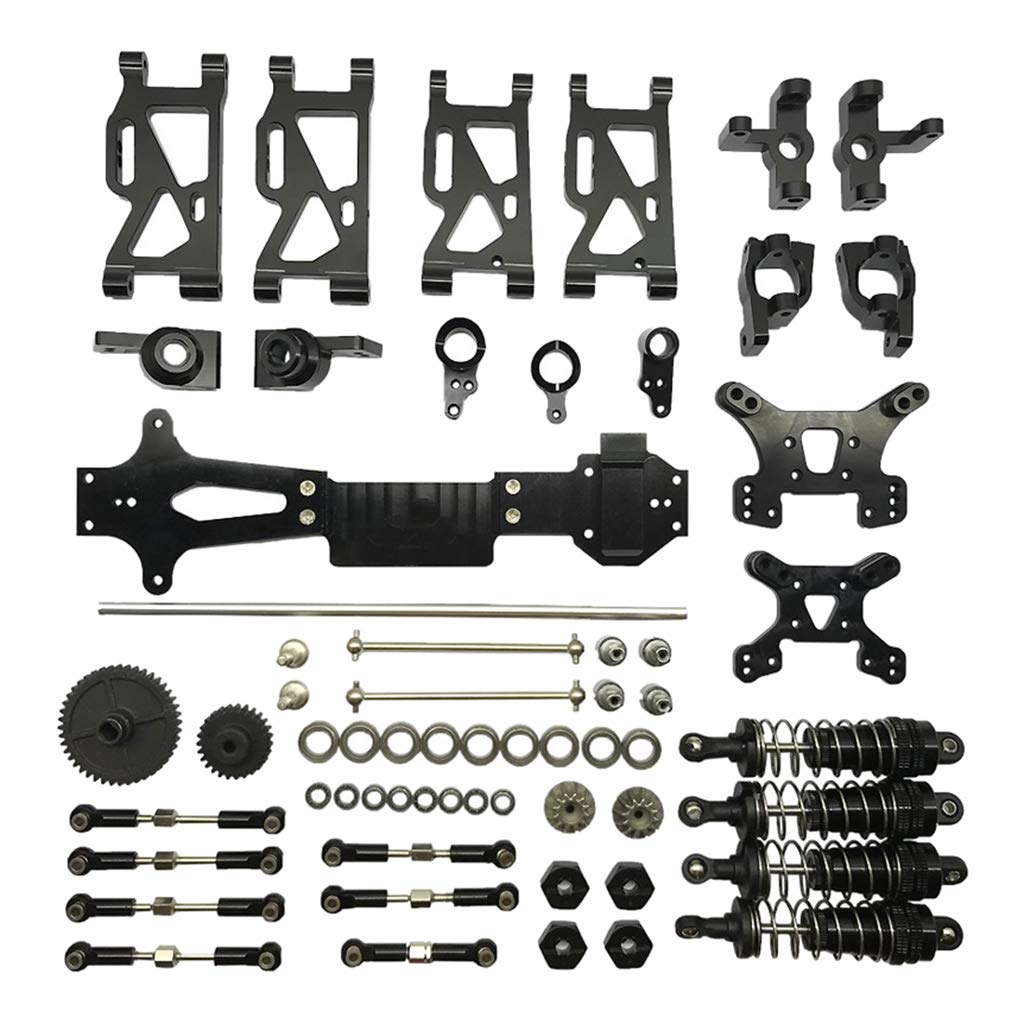 49 Stück RC Auto Teile Ersatzteile Metall Differenzial Stoßdämpfer Lenkungsnabe für Reparatur Und Zubehör Wltoys 14400, Schwarz, wie Beschreibung