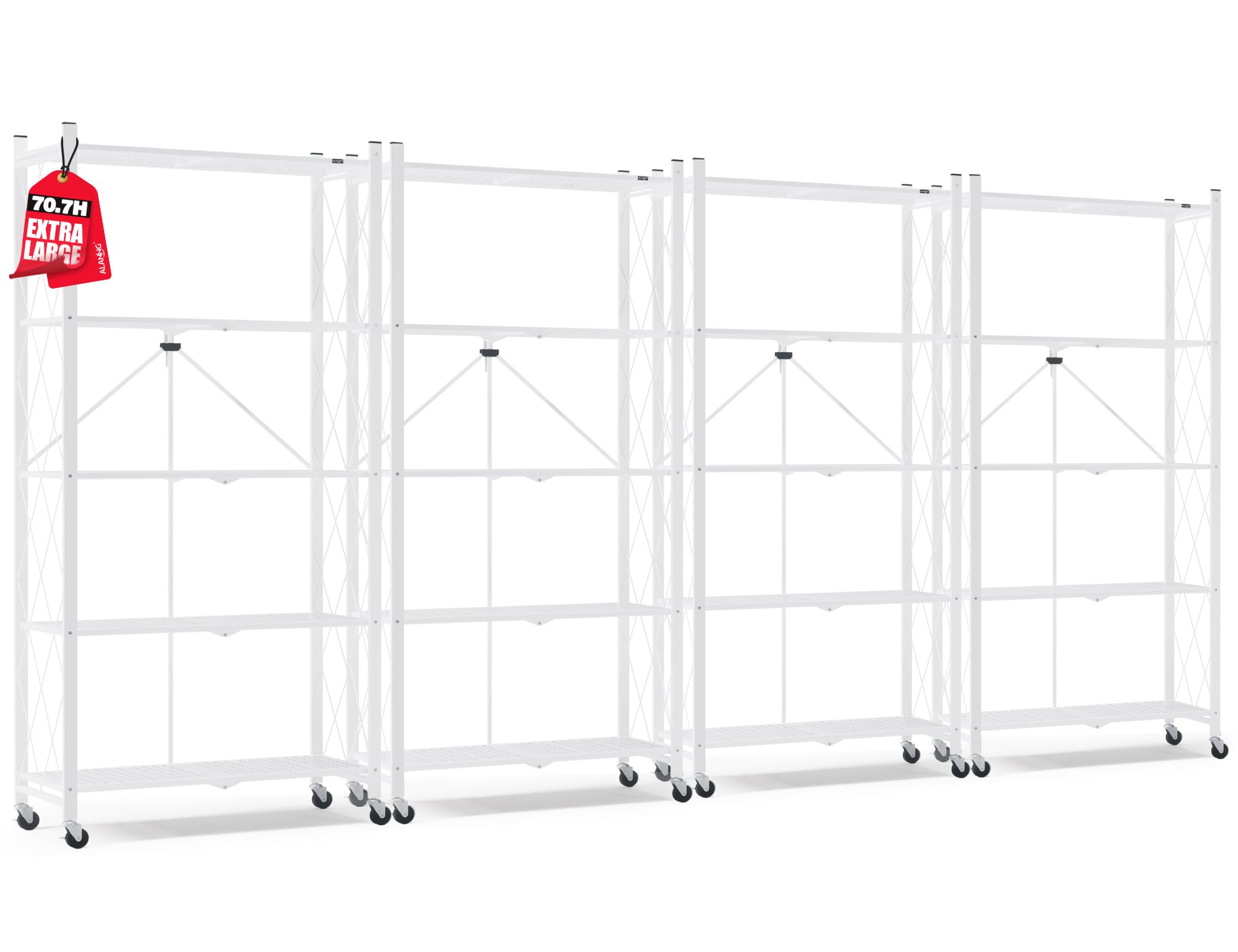ALANNG 70.7" H Metal Storage Shelves, 5 Tier Folding Shelf on Wheels