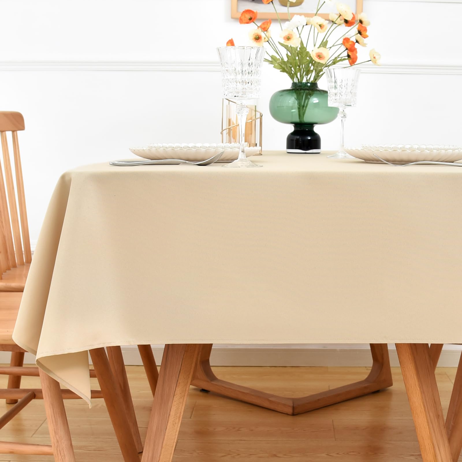 NEWISHER Beige Square Tablecloth Solid Color Tablecloths 138x138 cm