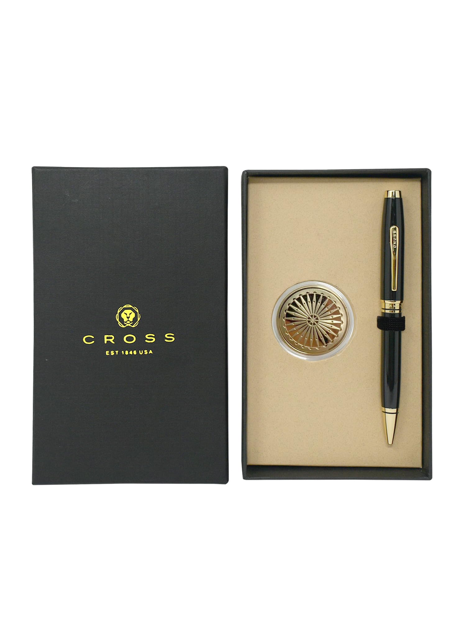 Coventry Black Lacquer With Gold Appointments Ball Point + Chakra Coin