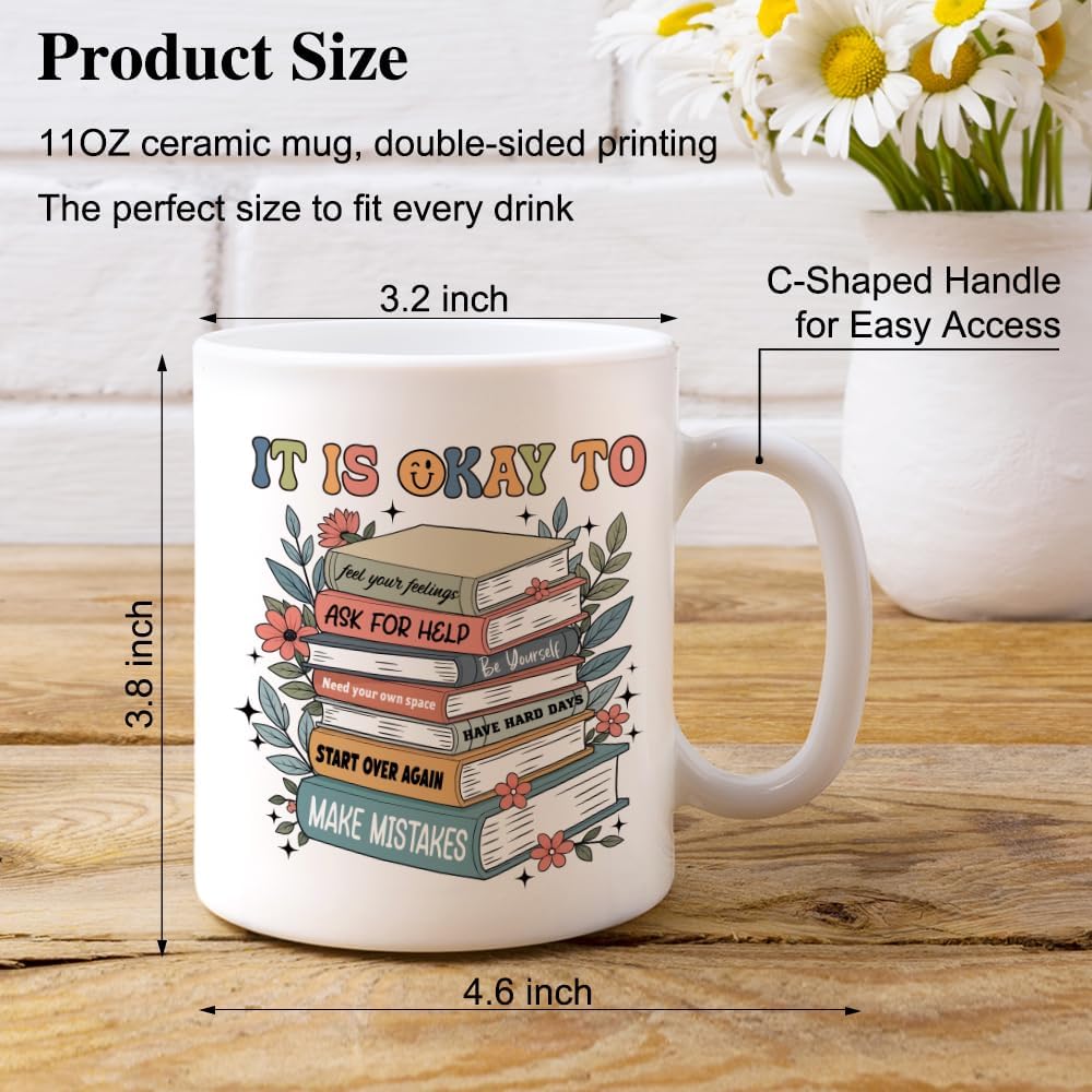 XQLZY It's Okay To Feel Your Feelings Mug, Coffee Mug Gifts for Therapist Social Workers Counselors Psychologists Mental Health Professionals, Thank You Promotion Gifts for Women School Counselor - Image 2