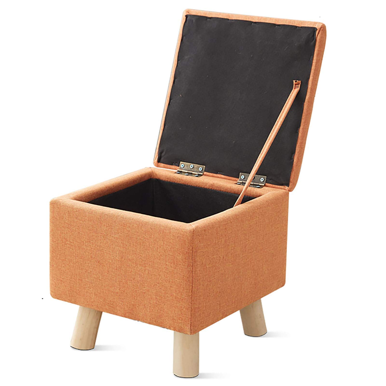 LMMIAOZ Storage with Wood Legs Linen Foot Stool with Elastic Sponge Filling Orange Pouffe Footstool 33x33x33cm