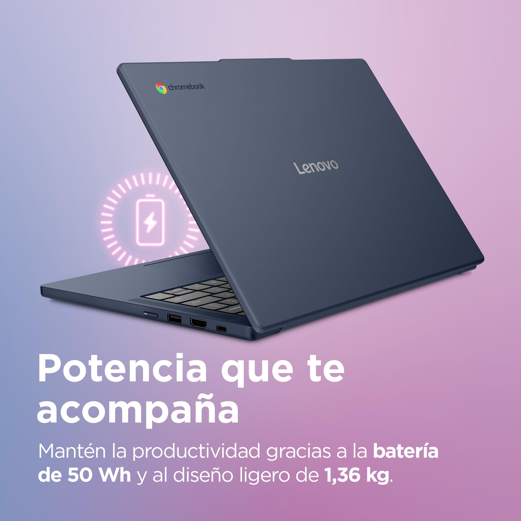 Lenovo Chromebook Gen 11 - Ordenador Portátil 14" WUXGA (MediaTek Kompanio 540, 8 GB RAM, 128 GB UFS 2.2, ChromeOS) QWERTY Español, Azul + 3 Meses Google AI Pro con Gemini Pro y 5TB