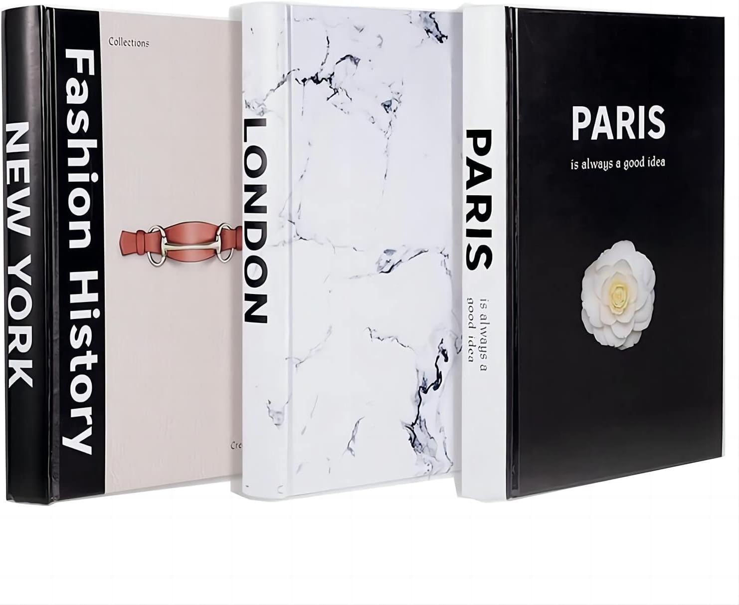 kroucoco3 Pieces Fashion Decorative Book,Hardcover Modern Decorative Book Stack,Fashion Design Book Set,Display Books for Coffee Tables/Shelves(Paris/New York/London)